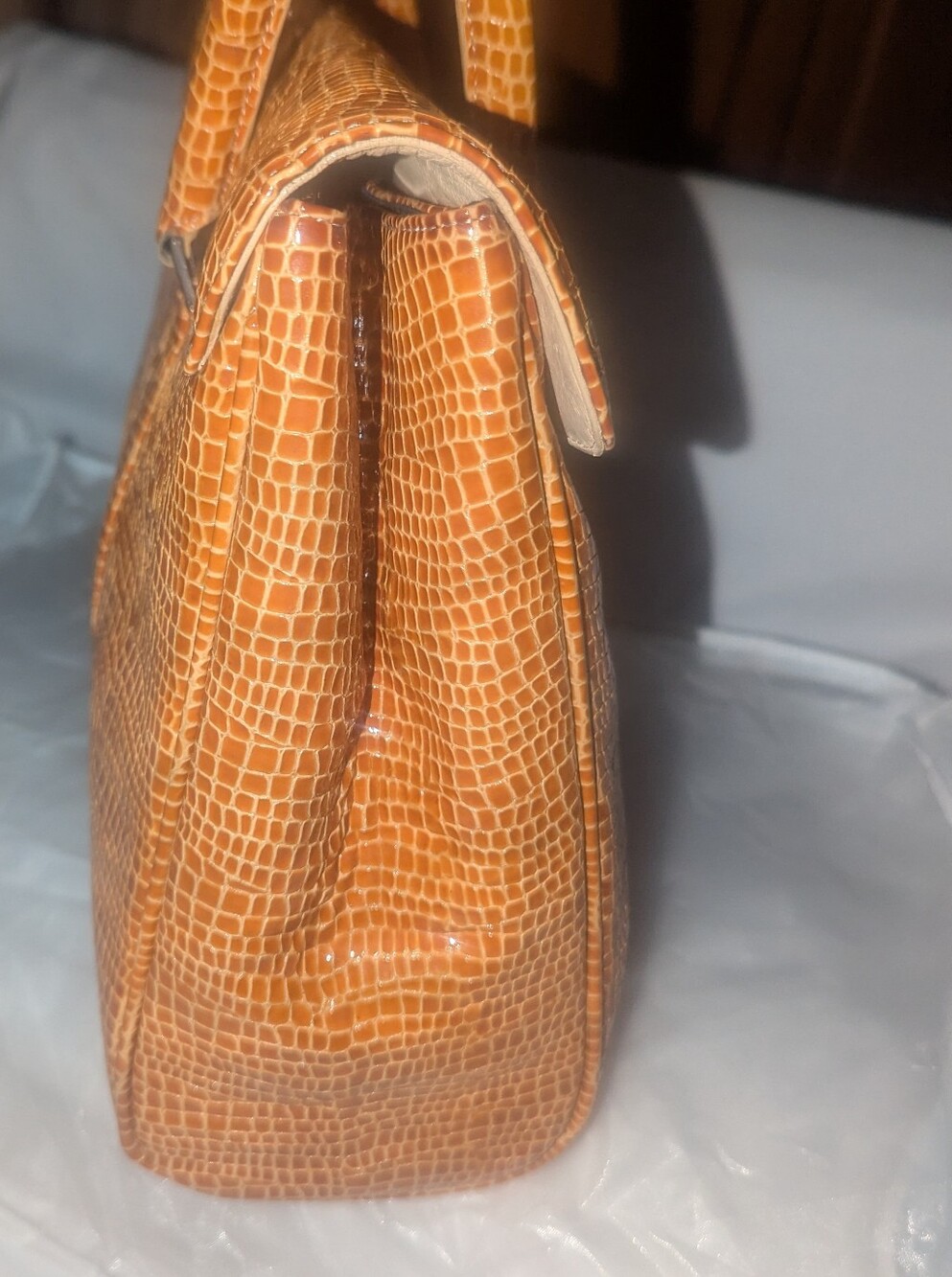 BCBGMaxAzria Amber Patent Lizard Embossed Italian Leather Satchel.NWT - Picture 5 of 14